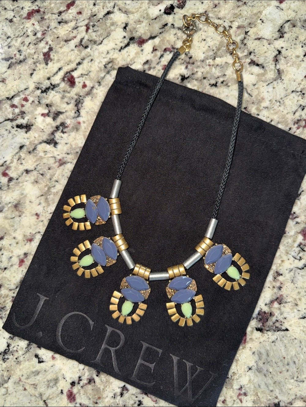 J. Crew Mixed Metal Blue/Green
Cord Statement Necklace